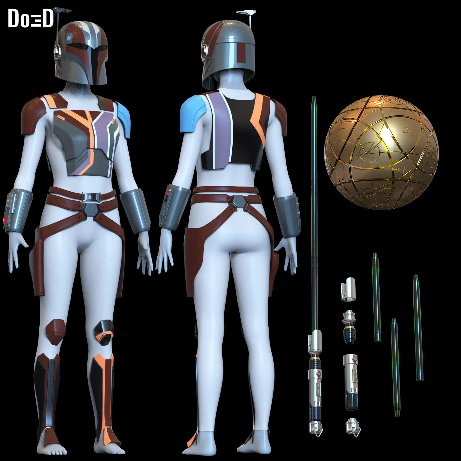 Sabine Wren Complete Pack Helmet + Armors + Lightsaber) 3D Printable Model #6G92