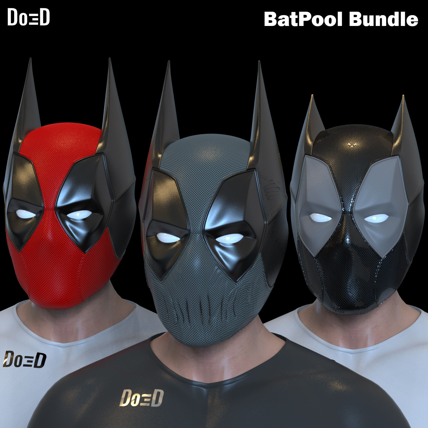 BatPool Bundle Modular Helmet (Batman Deadpool) 3D Printable Model #B9