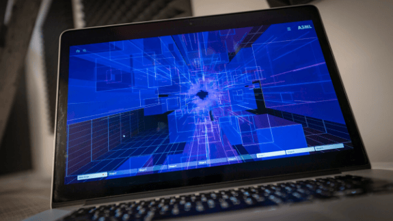 A computer screen entering the virtual environment of the ASML Technology Conference 2020